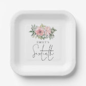 赤面モダンピンク花模様60th誕生日パーティー ペーパープレート (正面)