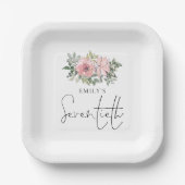 赤面モダンピンク花模様70th誕生日パーティー ペーパープレート (正面)