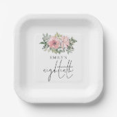 赤面モダンピンク花模様80th誕生日パーティー ペーパープレート (正面)