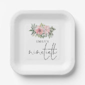 赤面モダンピンク花模様90th誕生日パーティー ペーパープレート (正面)