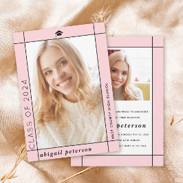 赤面モダンピンク2025年卒業写真のクラス 案内状