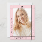 赤面モダンピンク2025年卒業写真のクラス 案内状 (正面)