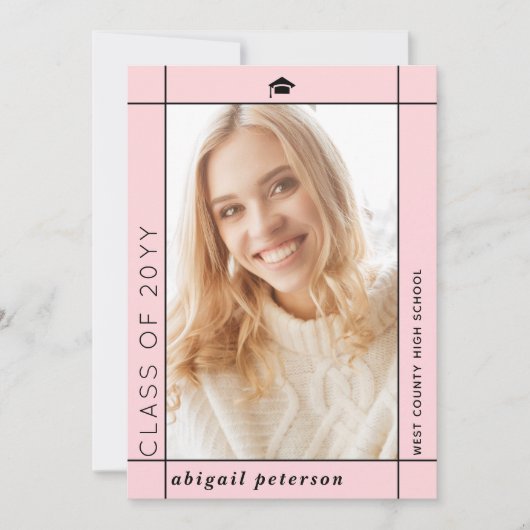 赤面モダンピンク2025年卒業写真のクラス 案内状 (正面)