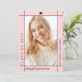 赤面モダンピンク2025年卒業写真のクラス 案内状 (スタンド正面)