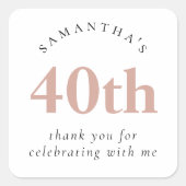 赤面モダンピンク40歳の誕生日ありがとう スクエアシール (正面)