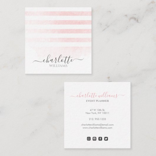 赤面モダンピングラデーションクの白い帯の署名 スクエア名刺 (正面/裏面)