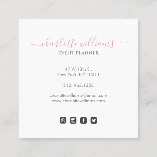 赤面モダンピングラデーションクの白い帯の署名 スクエア名刺 (裏面)