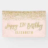 赤面モダンピンフェイクク金ゴールドグリッター17誕生日 横断幕 (横)