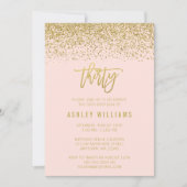 赤面モダンピンフェイクク金ゴールドグリッター30歳誕生日 招待状 (正面)
