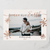 赤面モダンピースのスクリプト雪の結晶の写真 箔シーズンカード (正面)