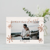 赤面モダンピースのスクリプト雪の結晶の写真 箔シーズンカード (立ち正面)