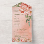 赤面モダンピーチピオニーフローラディナー オールインワン招待状 (内側)