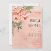 赤面モダンピーチピオニーフローラブライダルシャワー 招待状 (正面)