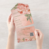 赤面モダンピーチ牡丹フローラQRコード オールインワン招待状 (貼ってはがせる)