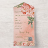 赤面モダンピーチ牡丹フローラQRコード オールインワン招待状 (内側)