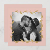 赤面モダンフォト葉金ゴールド結婚ズ 招待状 (正面/裏面)