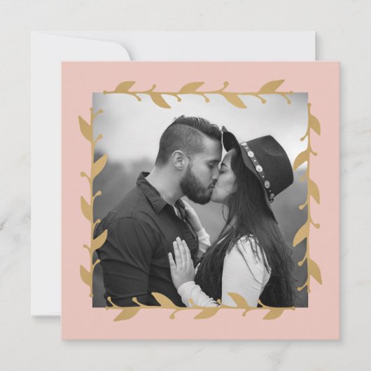 赤面モダンフォト葉金ゴールド結婚ズ 招待状 (正面)