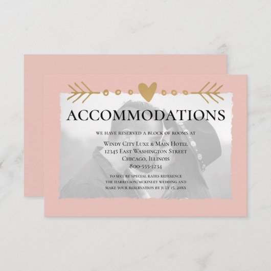 赤面モダンフォト金ゴールドハート宿泊施設 エンクロージャーカード (正面/裏面)