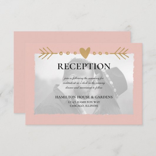 赤面モダンフォト金ゴールドハート披露宴 エンクロージャーカード (正面/裏面)