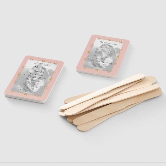 赤面モダンフォト金ゴールドハート結婚式 プログラム ハンドファン (組立なし)