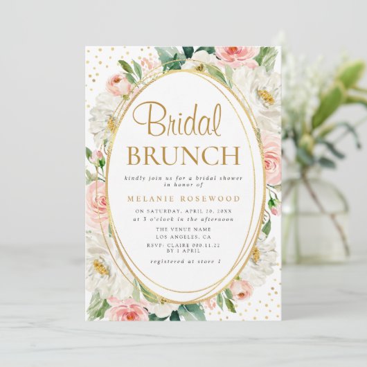赤面モダンフローラのブライダルシャワー招待 招待状 (スタンド正面)