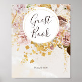 赤面モダンフローラウォーターカラーゲストブックサイン ポスター (正面)