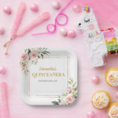 赤面モダンフローラユーカリ金ゴールドキンセアニラ ペーパープレート (パーティー)