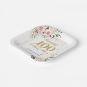 赤面モダンフローラユーカリ金ゴールド100歳の誕生日 ペーパープレート (傾斜あり)