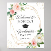 赤面モダンフローラ卒業パーティー歓迎サイン ポスター (正面)