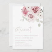 赤面モダンフローラ水色バラ退職 招待状 (正面)