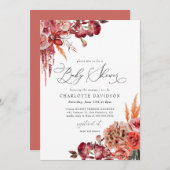 赤面モダンフローラ秋ガールベビーシャワー 招待状 (正面/裏面)