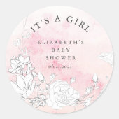 赤面モダンフローラ赤ちゃんシャワー女の子 ラウンドシール (正面)
