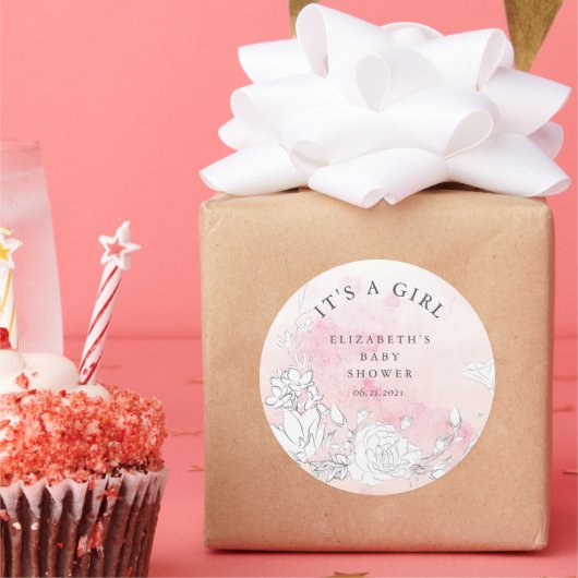 赤面モダンフローラ赤ちゃんシャワー女の子 ラウンドシール (パーティー)