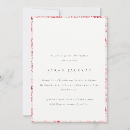 赤面モダンペイズリータイポグラフィAny Age誕生日 招待状 (正面)