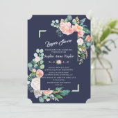 赤面モダンホワイトフローラフレームランジェリーシャワー 招待状 (スタンド正面)