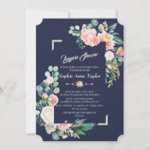 赤面モダンホワイトフローラフレームランジェリーシャワー 招待状 (正面)