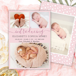 赤面モダン女の子の誕生発表フォトコラージュ 案内状