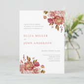 赤面モダン素朴の水色フローラ結婚の 招待状 (スタンド正面)