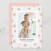 赤面モダン花柄フォトハッピーイースター シーズンカード (正面/裏面)