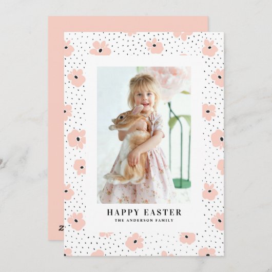 赤面モダン花柄フォトハッピーイースター シーズンカード (正面/裏面)