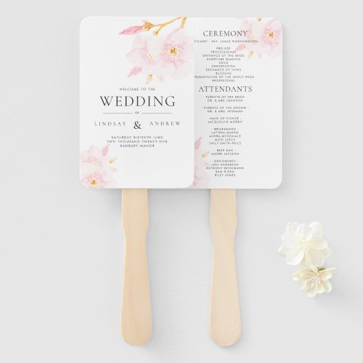 赤面モダン花結婚式 プログラムハンドファン ハンドファン (正面&裏面)