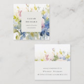 赤面モダン薄紫水色バラフローラバンチ スクエア名刺 (正面/裏面)