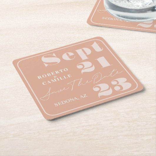 赤面モダン·ピンはっきりしたク·プリント·ウェディング スクエアペーパーコースター (アングル)