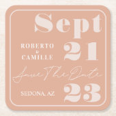 赤面モダン·ピンはっきりしたク·プリント·ウェディング スクエアペーパーコースター (正面)