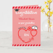 赤面モダン・ピンクナース卒業祝い カード (黄色い花)