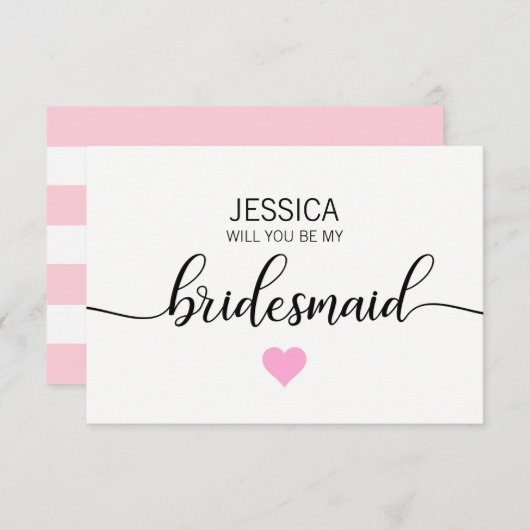 赤面モダン·ピンク·ハートは私の花嫁の付き添い? 招待状 (正面/裏面)