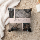 赤面モノグラムのなピンクのモダンなペット写真のコラージュ クッション (ブランケット)