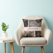 赤面モノグラムのなピンクのモダンなペット写真のコラージュ クッション (椅子)