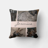 赤面モノグラムのなピンクのモダンなペット写真のコラージュ クッション (裏面)