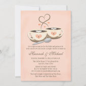 赤面モノグラムのコーヒーカップハートカップシャワー 招待状 (正面)